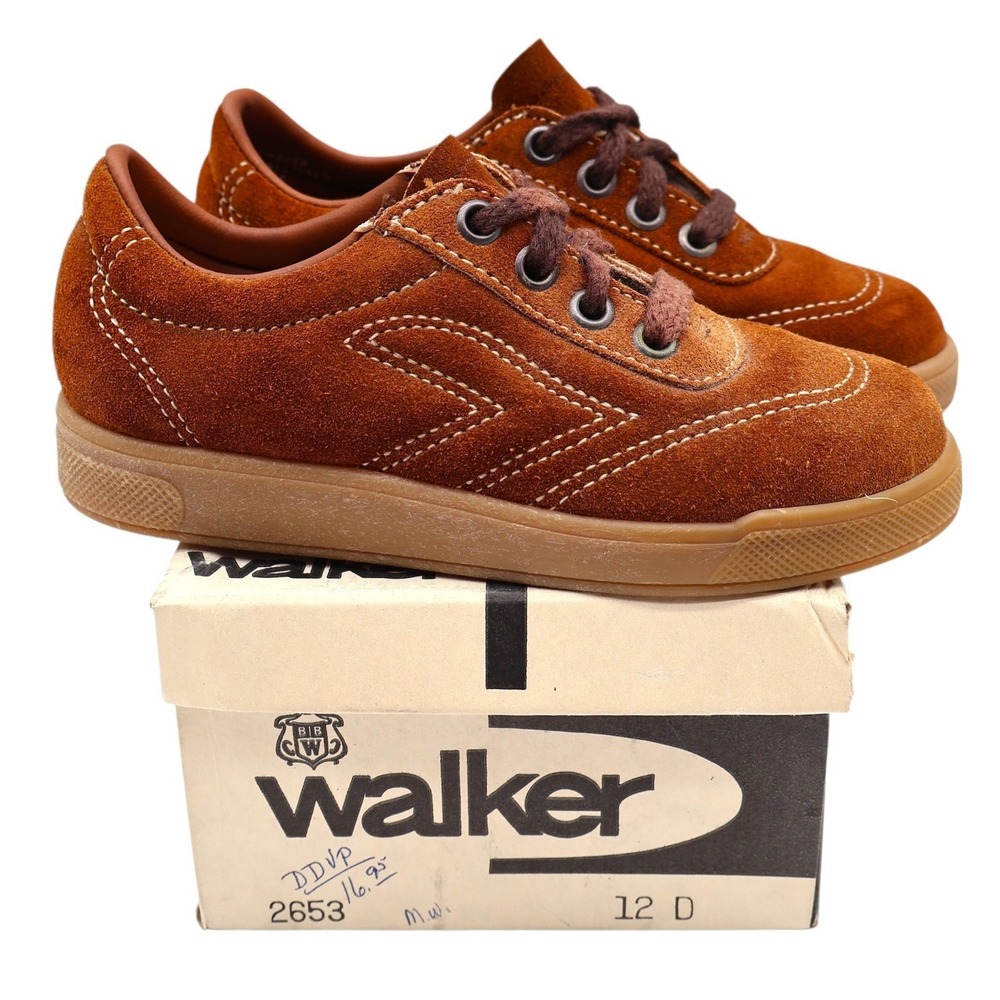 Walker Suede Sneakers Kids Size 12 D Vintage Brown Deadstock Gum Sole 2653